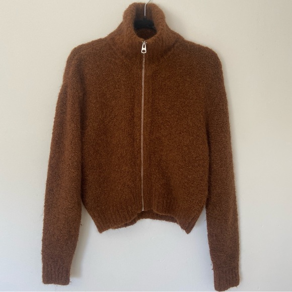 Aritzia Wilfred Free Zip Up Sweater Brown Funnel Neck size Small - Picture 4 of 9